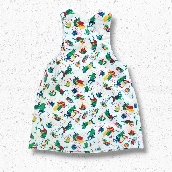 Rare Vintage 80s Handmade Corduroy Jumper Dress Frog & Critter Print Toddler 2T - Picture 2 of 7